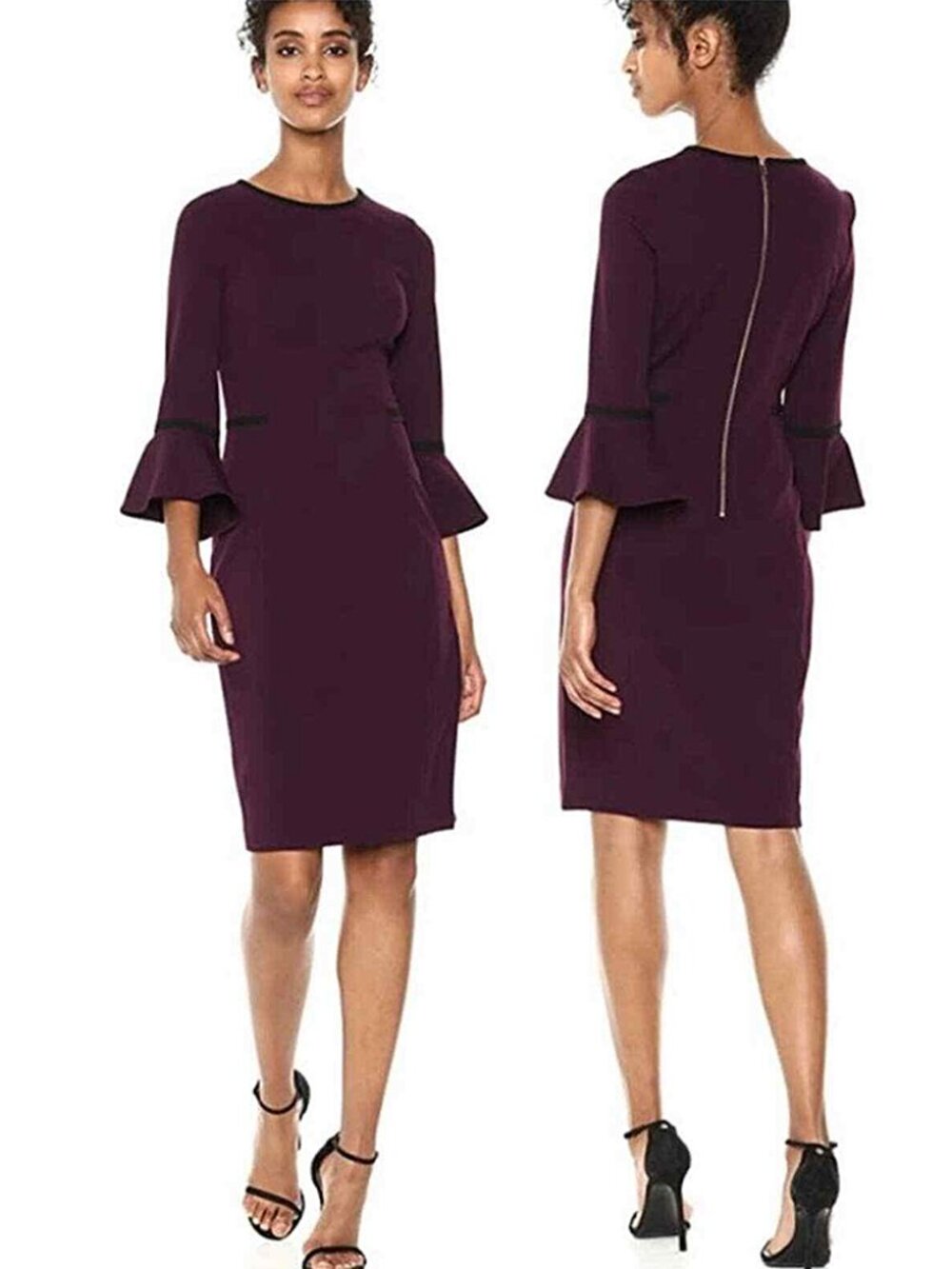 Calvin Klein Plum Bell Sleeve Sheath Bridesmaid Dress - Size 6 - NWT